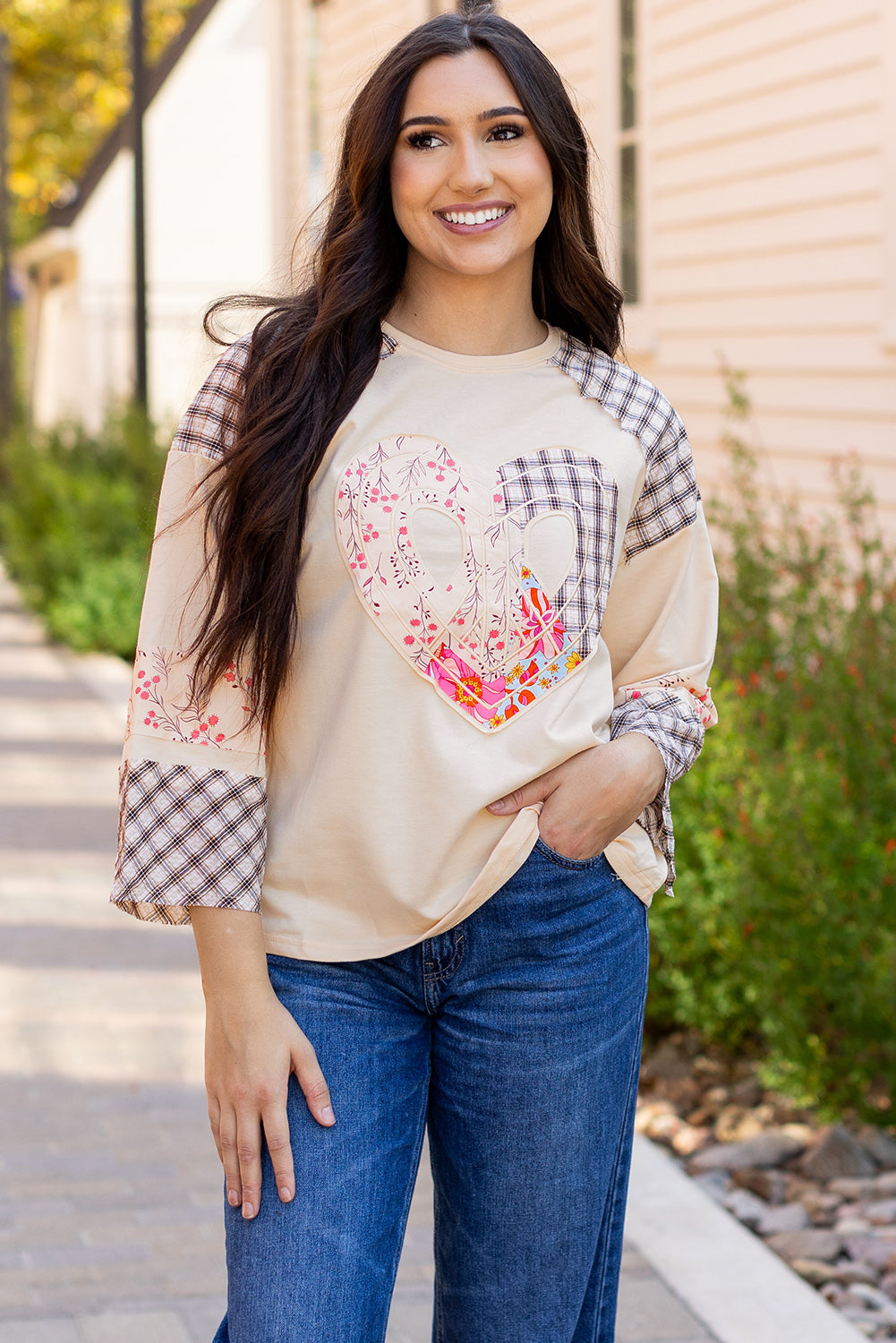 Emilia Plaid Floral Peace Heart Long Sleeve Top by Threaded Pear - Image 11