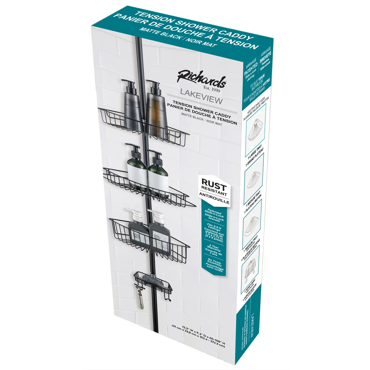 J&V Textiles 4 Tier Rustproof Shower Caddy Corner Organizer With Adjustable Shelves and Tension Pole - Image 15