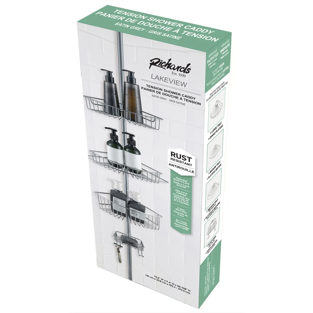 J&V Textiles 4 Tier Rustproof Shower Caddy Corner Organizer With Adjustable Shelves and Tension Pole - Image 4