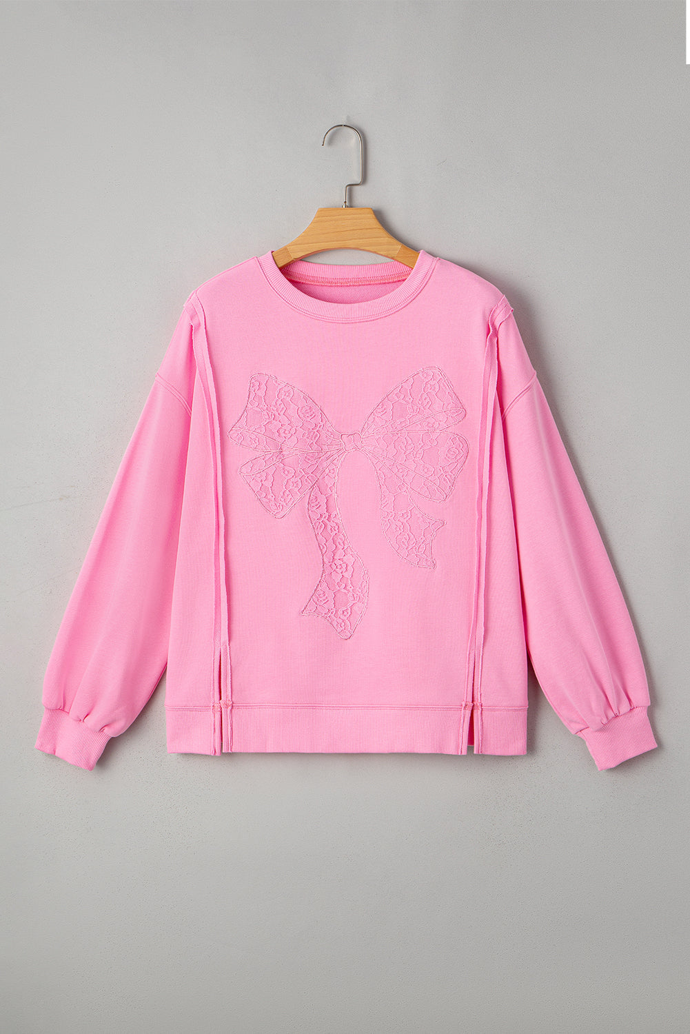 Brianna Lace Bow Embroidered Exposed Seam Sweatshirt by Threaded Pear - Image 7