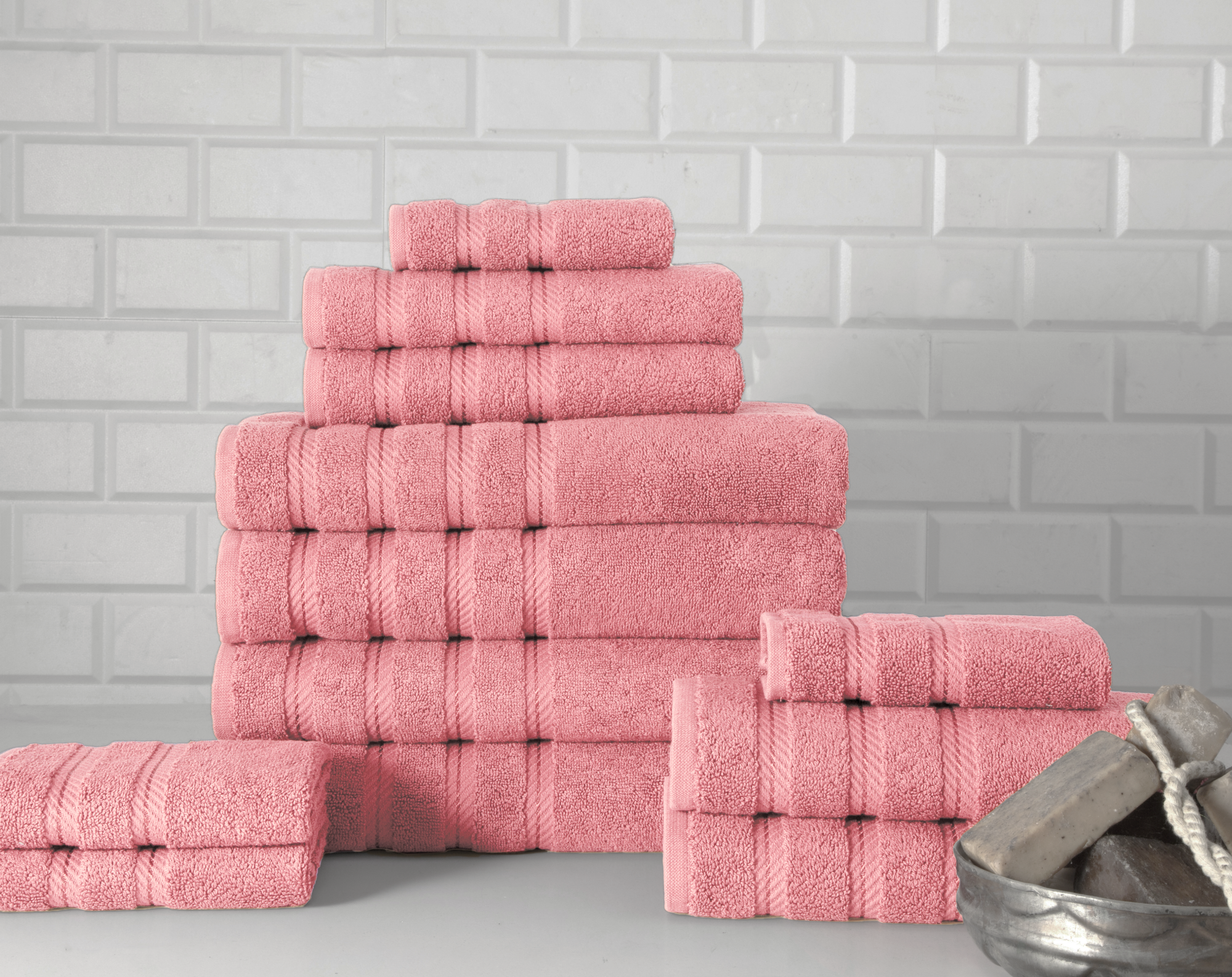 Classic Turkish Towels Antalya Turkish Cotton Family Towel Set of 12 (4 Bath Towels. 4 Hand Towels & 4 Washcloths)