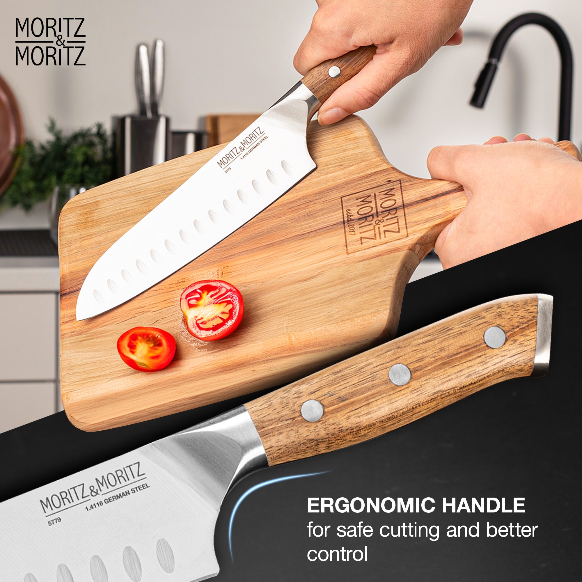 Moritz & Moritz German Steel 7 Santoku Knife | Professional Sharp Multipurpose Kitchen Knife - Image 5