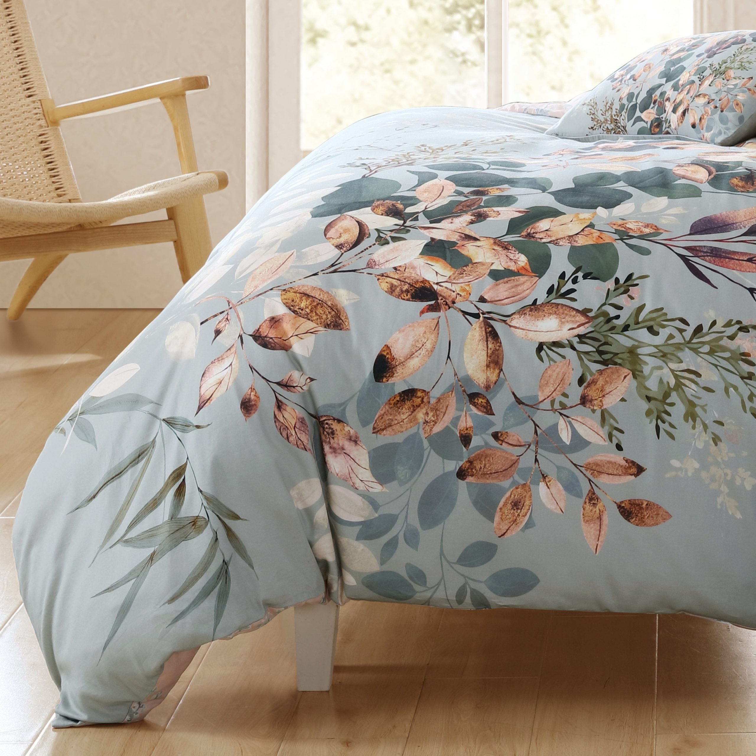 Bebejan Peach Leaves on Sage 5 Piece Reversible Comforter Set - Image 4