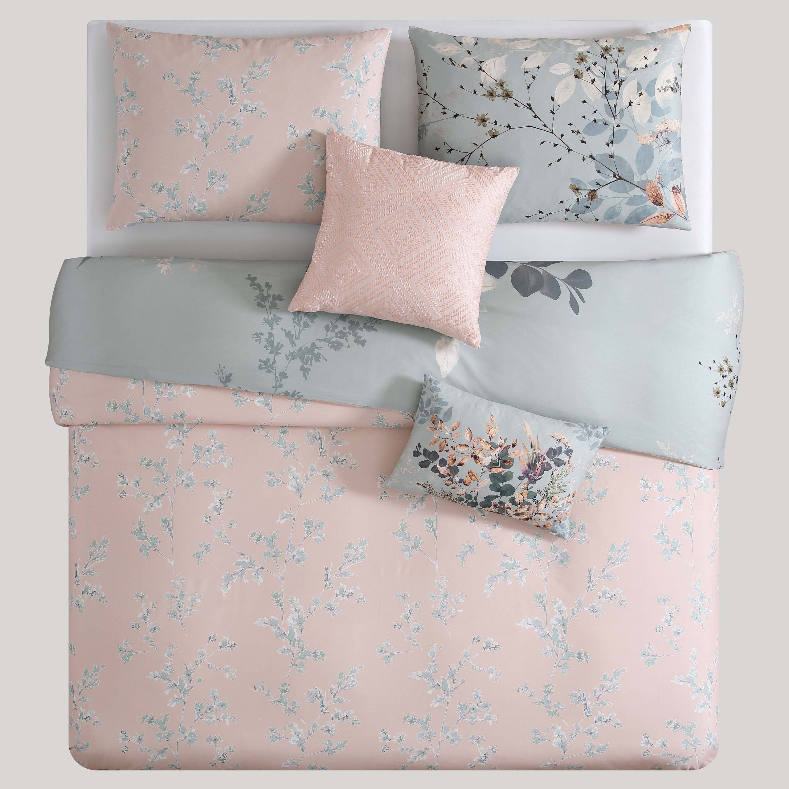 Bebejan Peach Leaves on Sage 5 Piece Reversible Comforter Set - Image 8