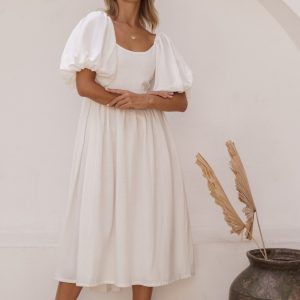 Bali ELF Women's Cherie Puff Sleeve Midi Dress