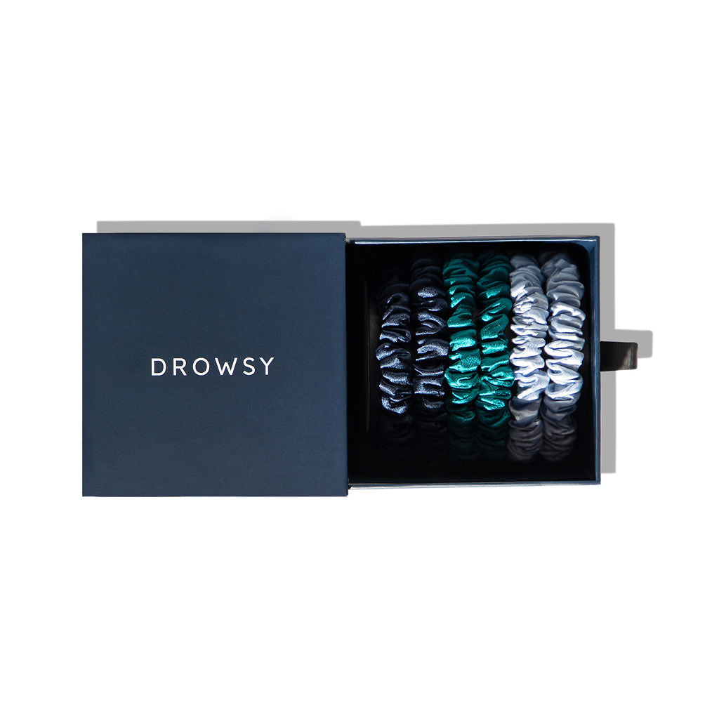 Drowsy Sleep Co. Skinny Scrunchie Set - Blue & Green Shades - Image 2