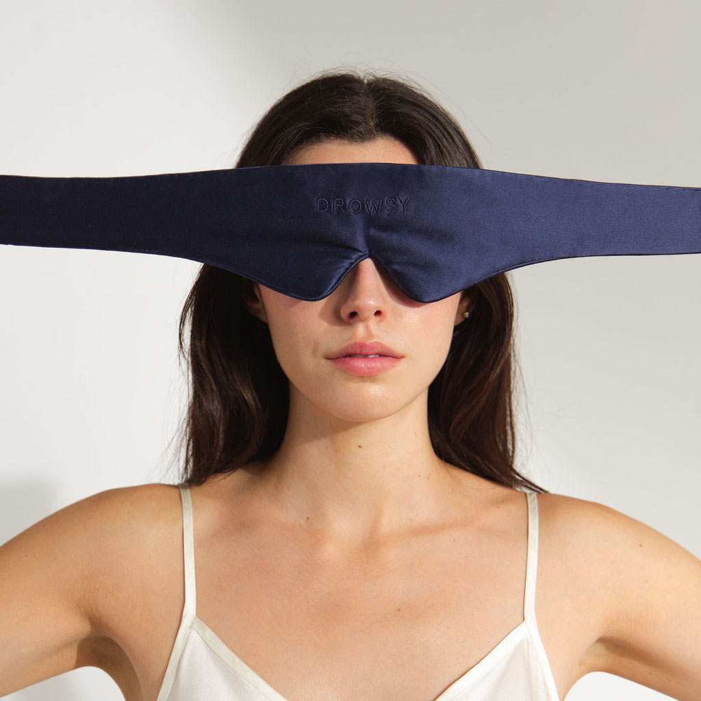 Drowsy Sleep Co. Featherweight Silk Eye Mask Midnight Blue - Image 4
