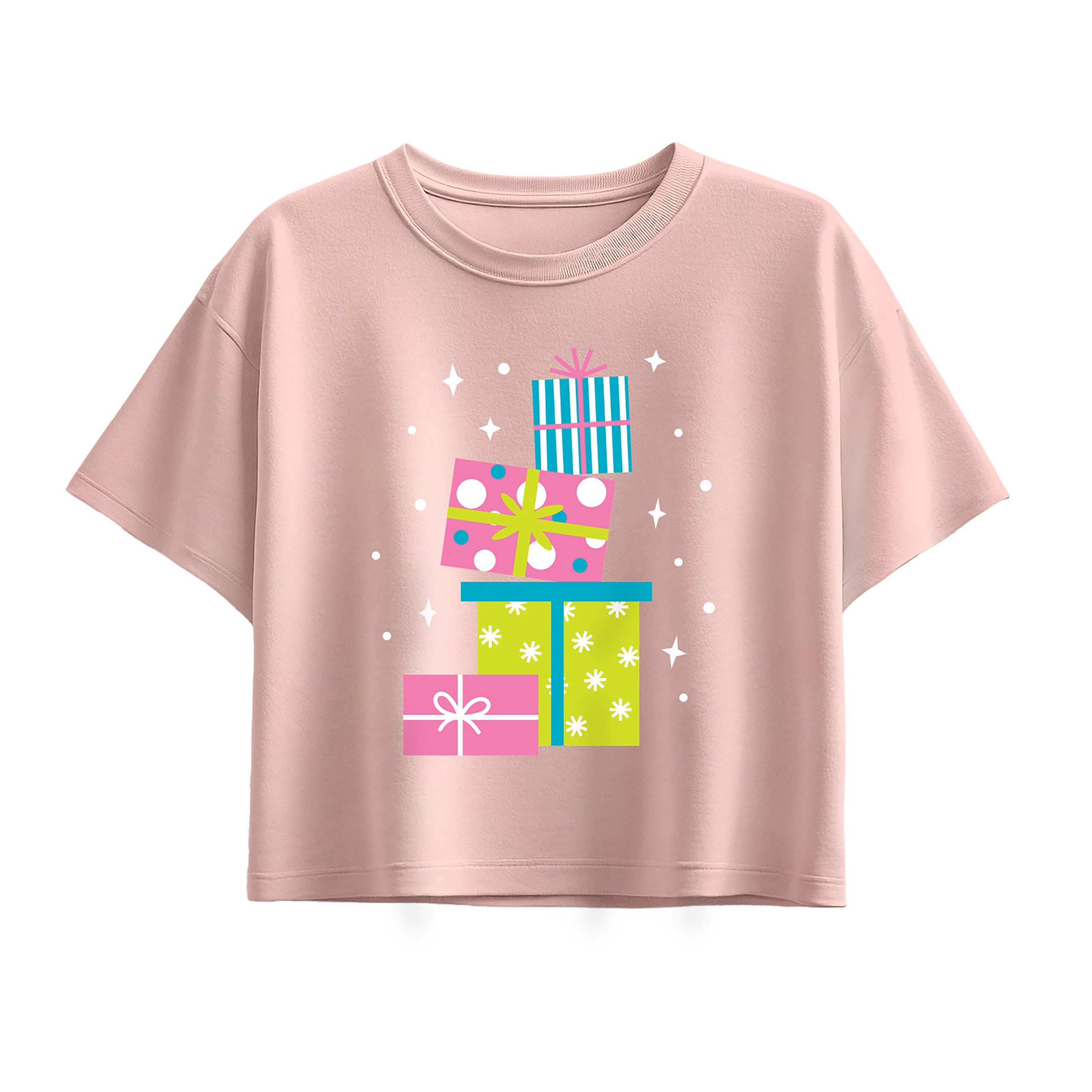 Instant Message - Colorful Presents - Youth Girl Short Sleeve Boxy Tee - Image 3