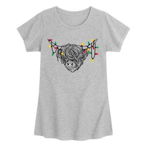 Instant Message - Christmas Highland Cow - Youth Girls Short Sleeve T-shirt