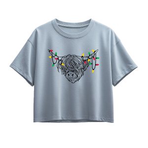Instant Message - Christmas Highland Cow - Youth Girl Short Sleeve Boxy Tee