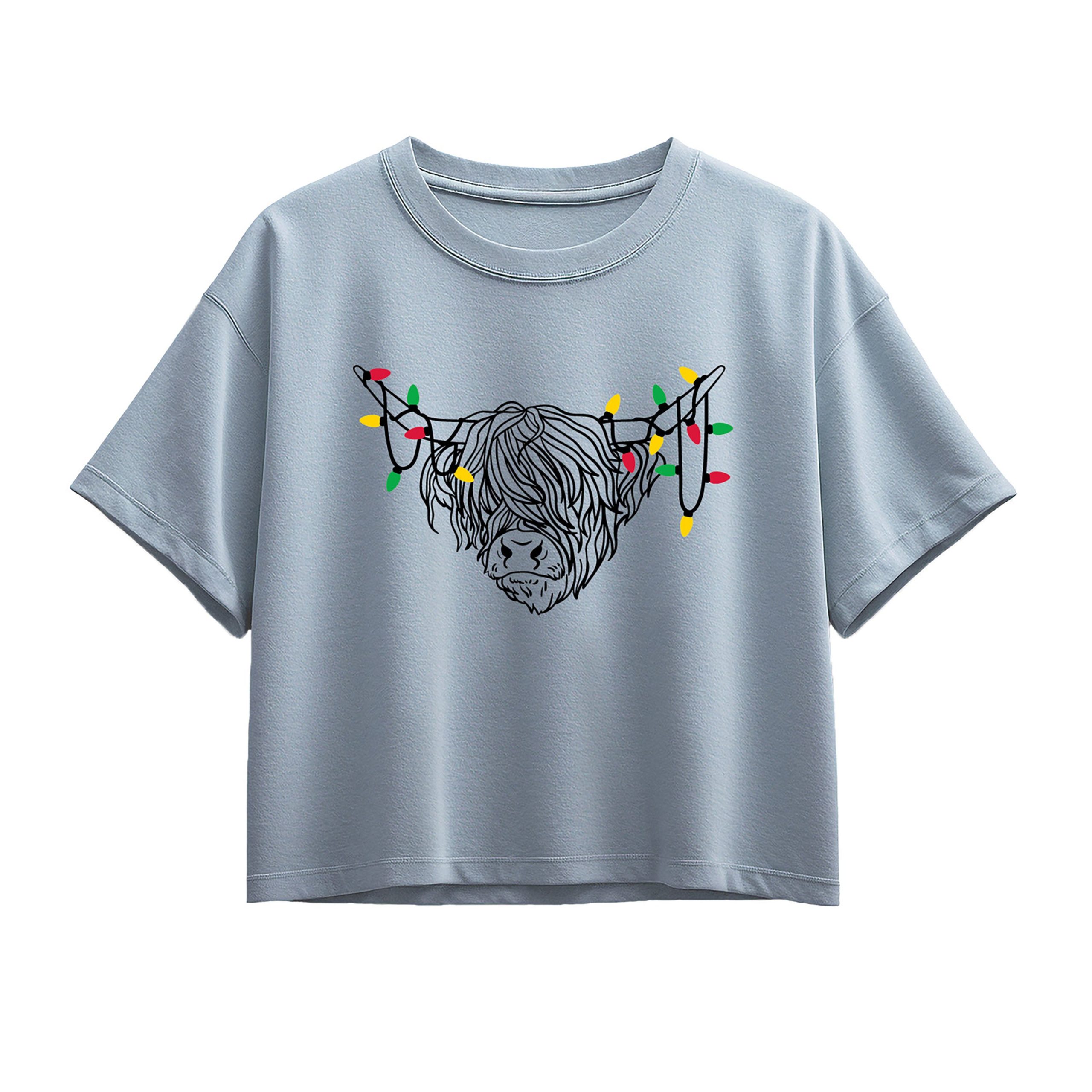 Instant Message - Christmas Highland Cow - Youth Girl Short Sleeve Boxy Tee
