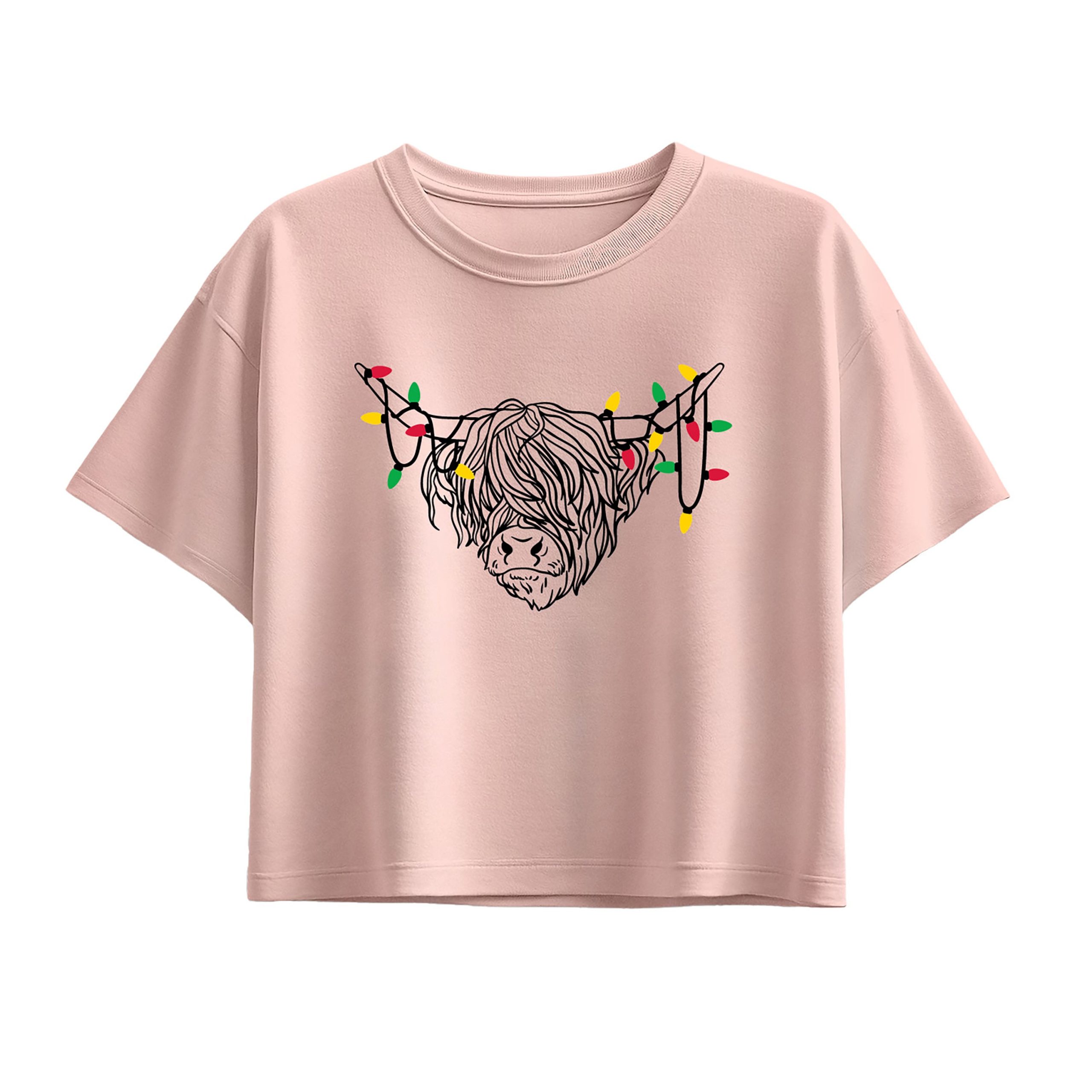 Instant Message - Christmas Highland Cow - Youth Girl Short Sleeve Boxy Tee - Image 2