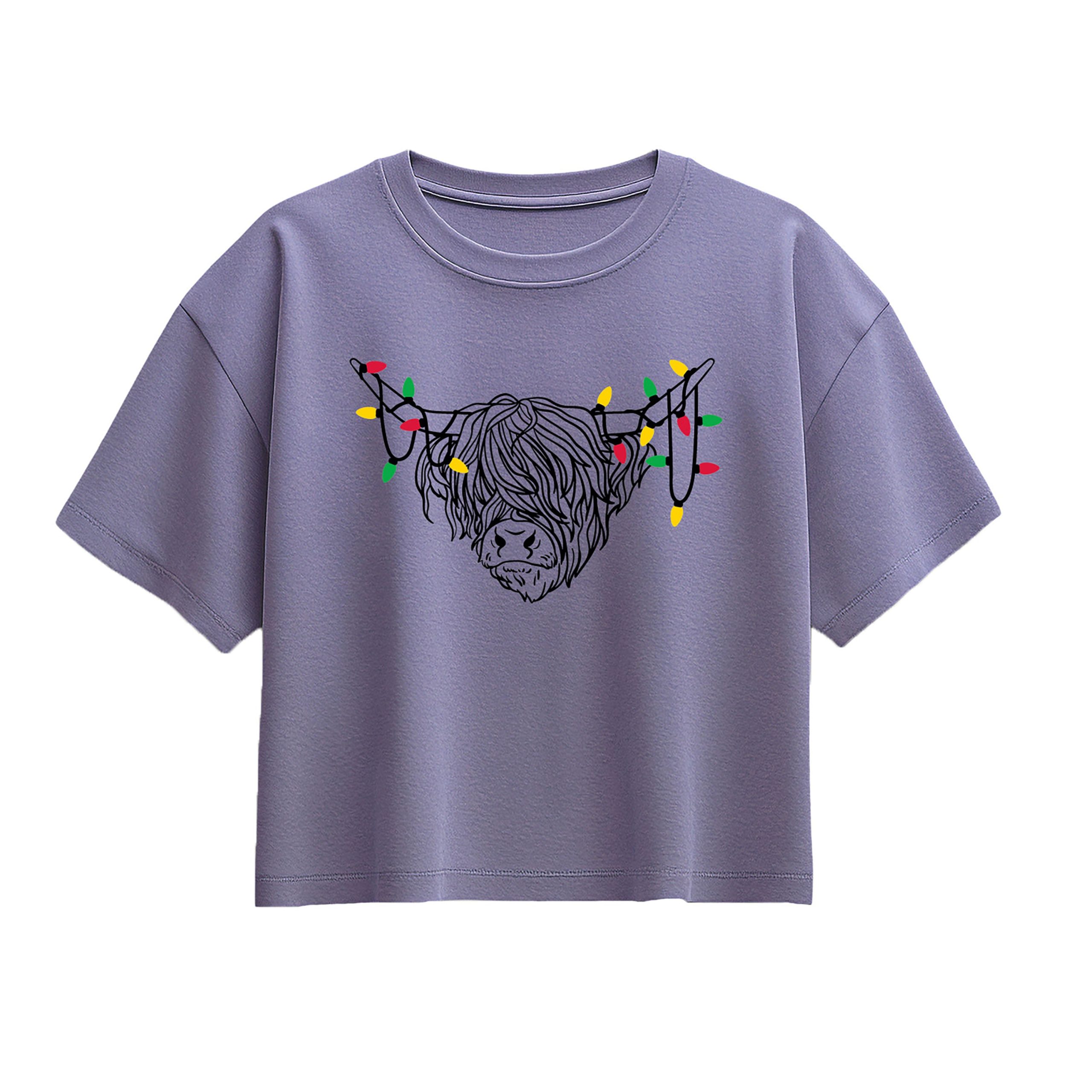 Instant Message - Christmas Highland Cow - Youth Girl Short Sleeve Boxy Tee - Image 3
