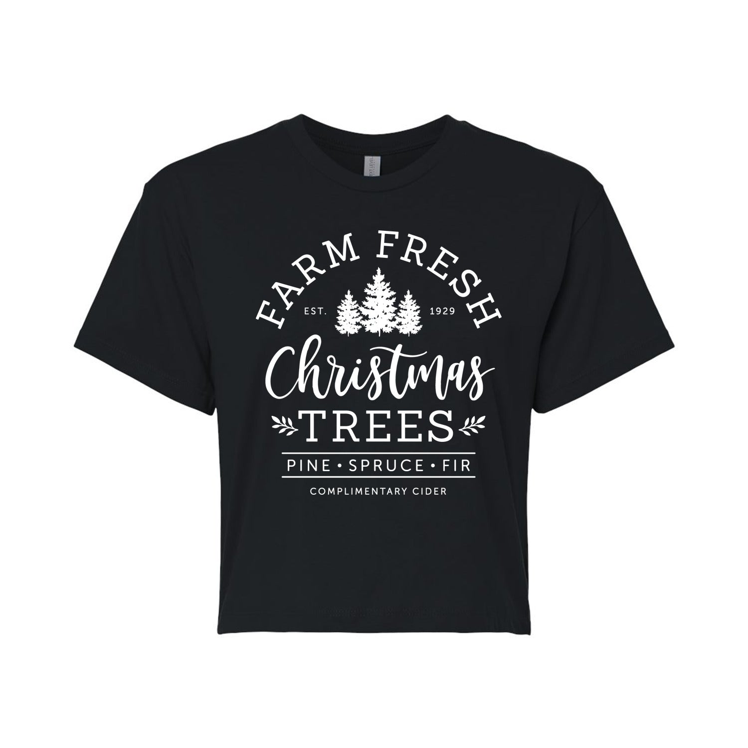 Instant Message - Farm Fresh Christmas Trees - Juniors Cropped Short Sleeve Graphic T-shirt
