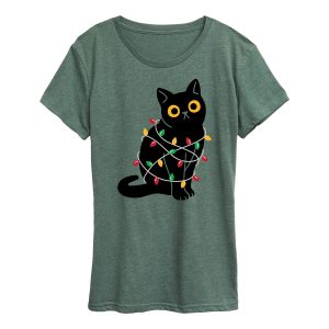 Instant Message - Cat Wrapped In Christmas Lights - Women's Short Sleeve Graphic T-Shirt
