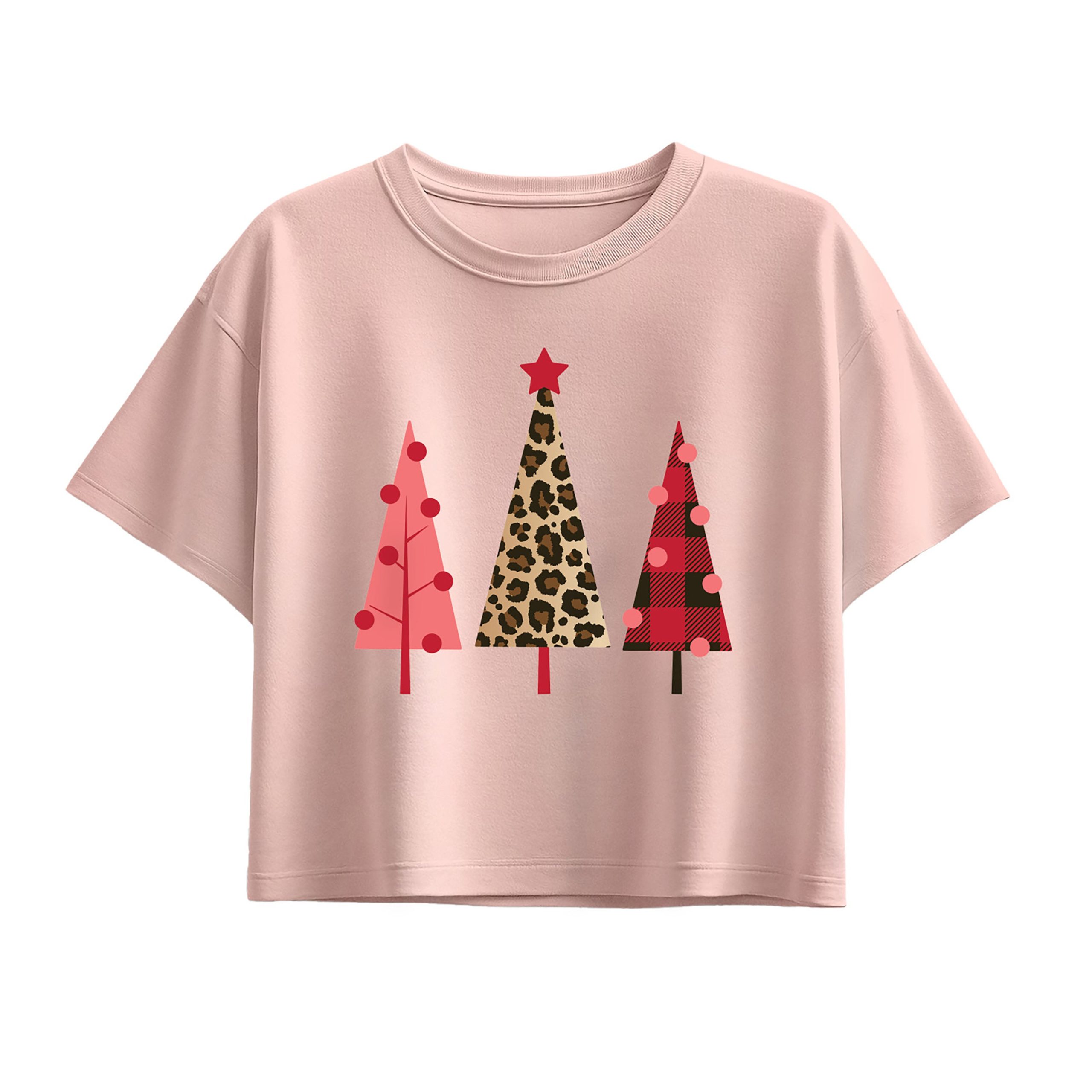 Instant Message - Leopard Print Christmas Trees - Youth Girl Short Sleeve Boxy Tee - Image 3