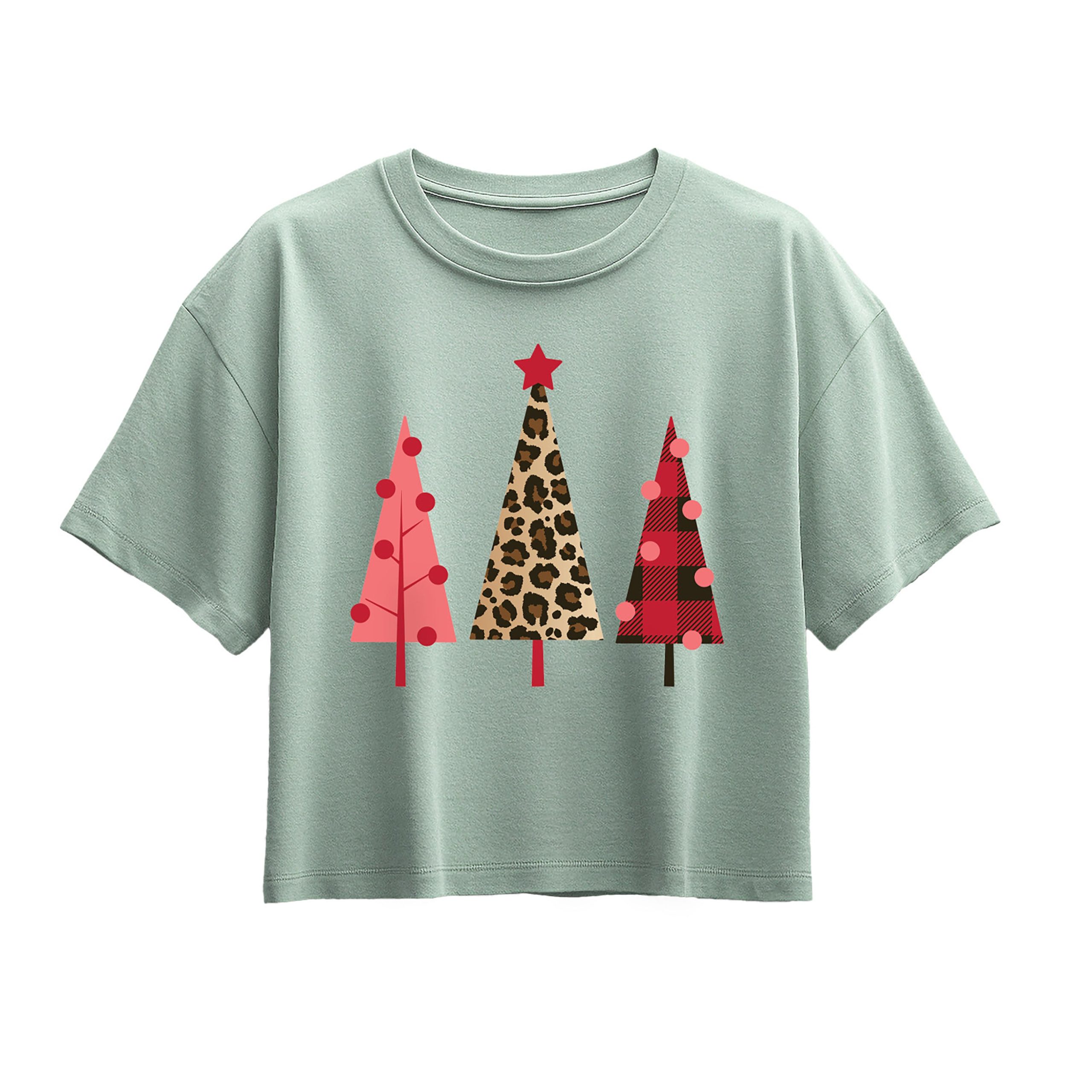 Instant Message - Leopard Print Christmas Trees - Youth Girl Short Sleeve Boxy Tee - Image 5