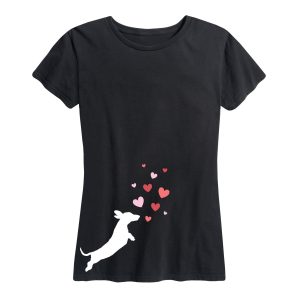 Instant Message - Dachshund Chasing Hearts - Women's Short Sleeve Graphic T-Shirt