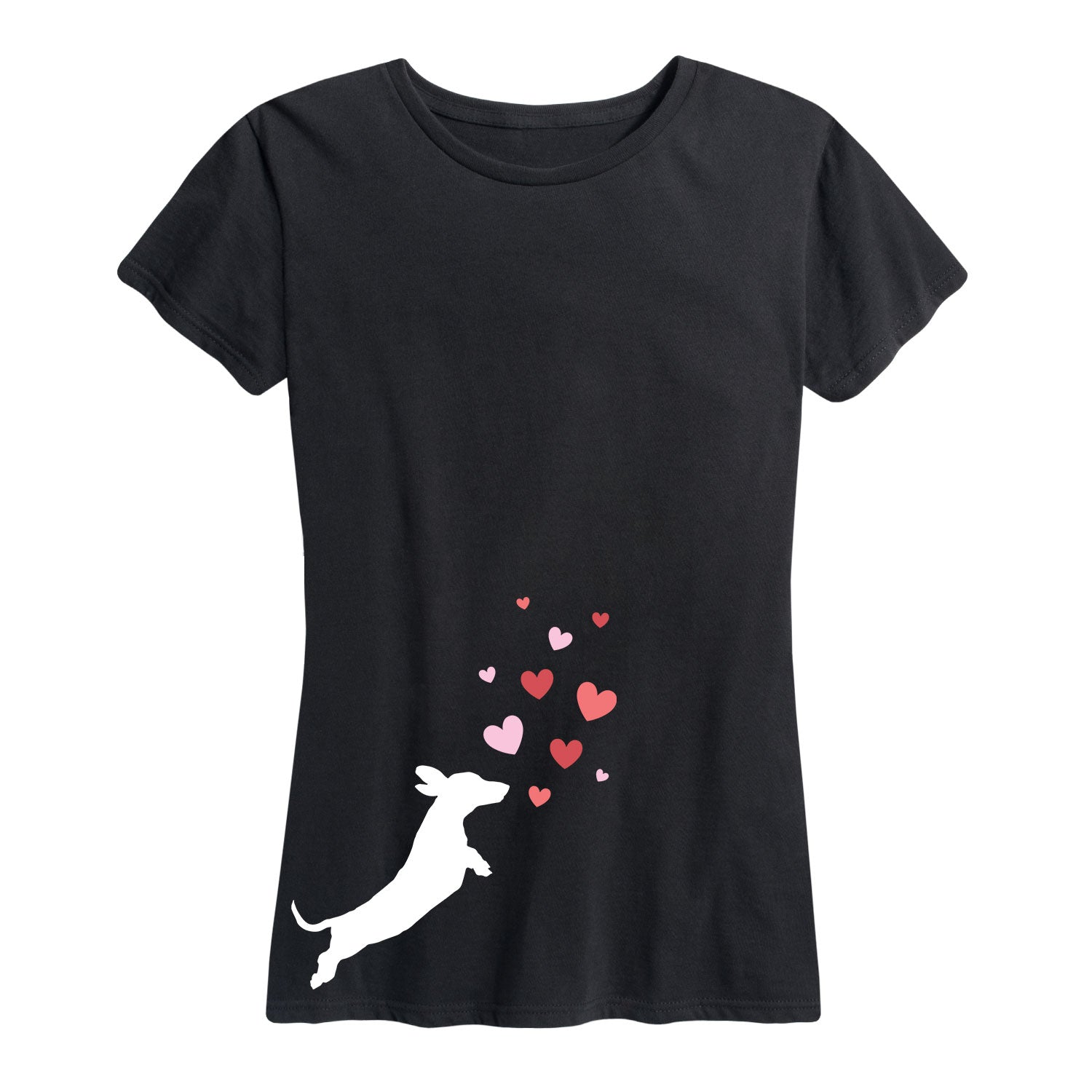 Instant Message - Dachshund Chasing Hearts - Women's Short Sleeve Graphic T-Shirt