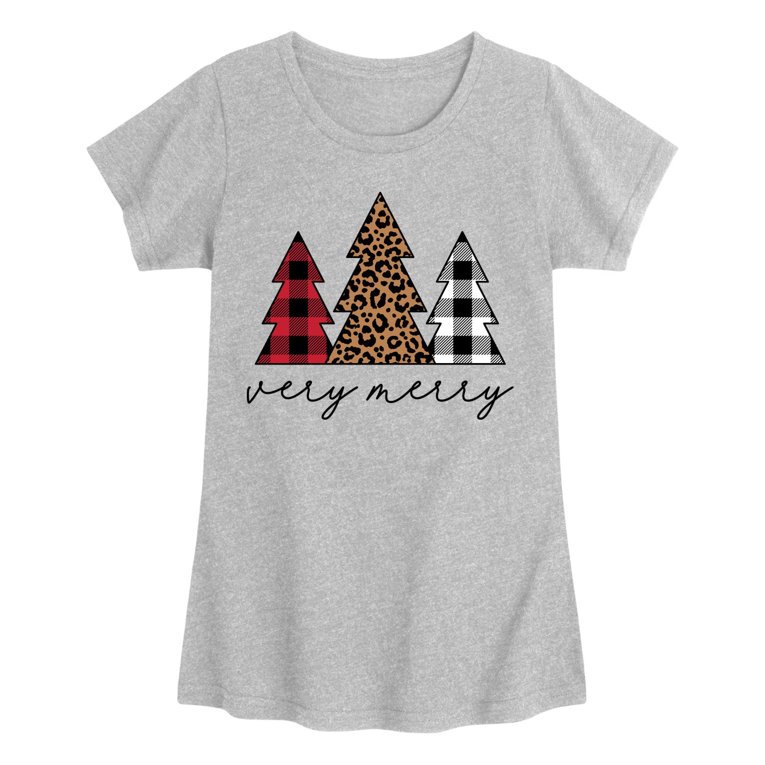 Instant Message - Very Merry Plaid Leopard Trees - Youth Girls Short Sleeve T-shirt - Image 2