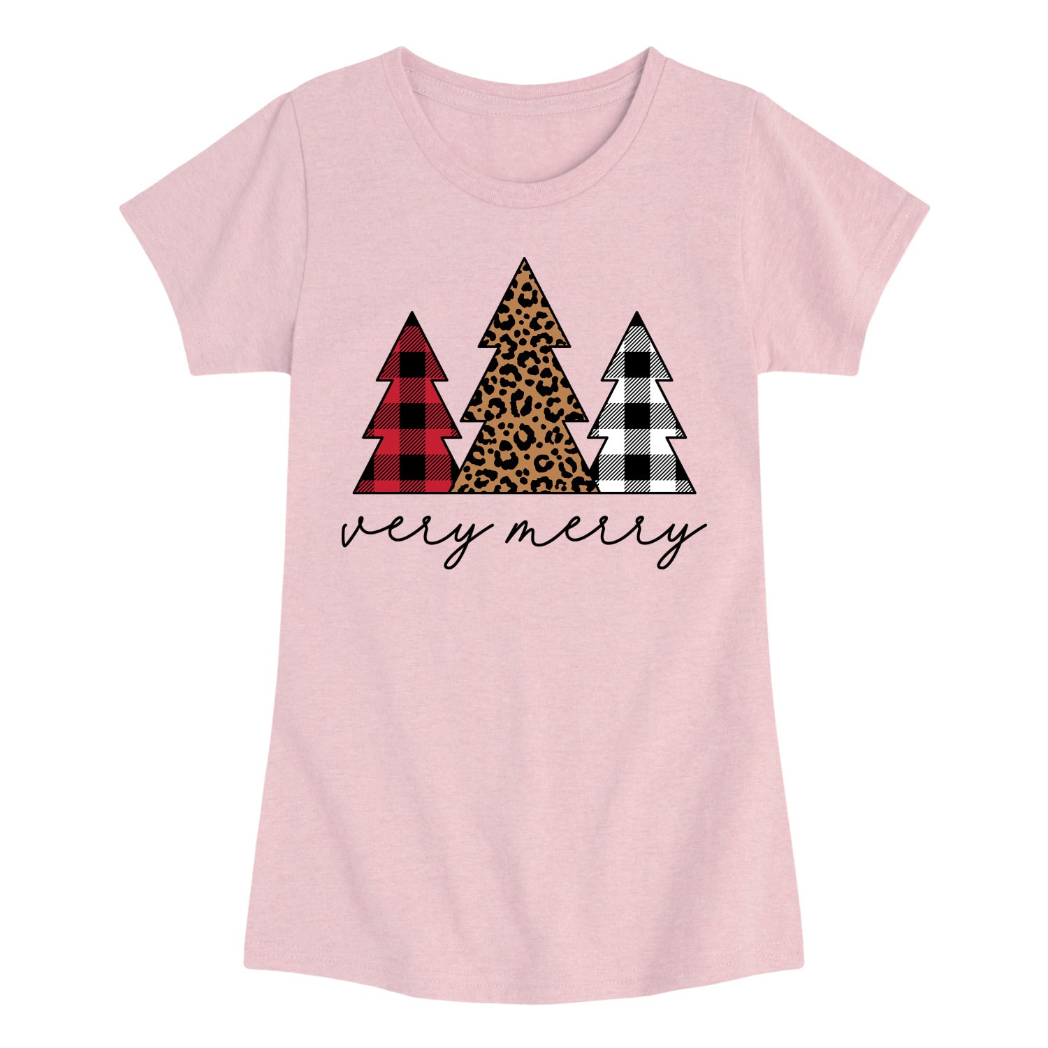 Instant Message - Very Merry Plaid Leopard Trees - Youth Girls Short Sleeve T-shirt - Image 3