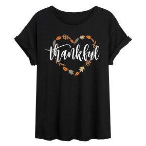 Instant Message - Thankful Leaf Heart - Womens Graphic T-shirt