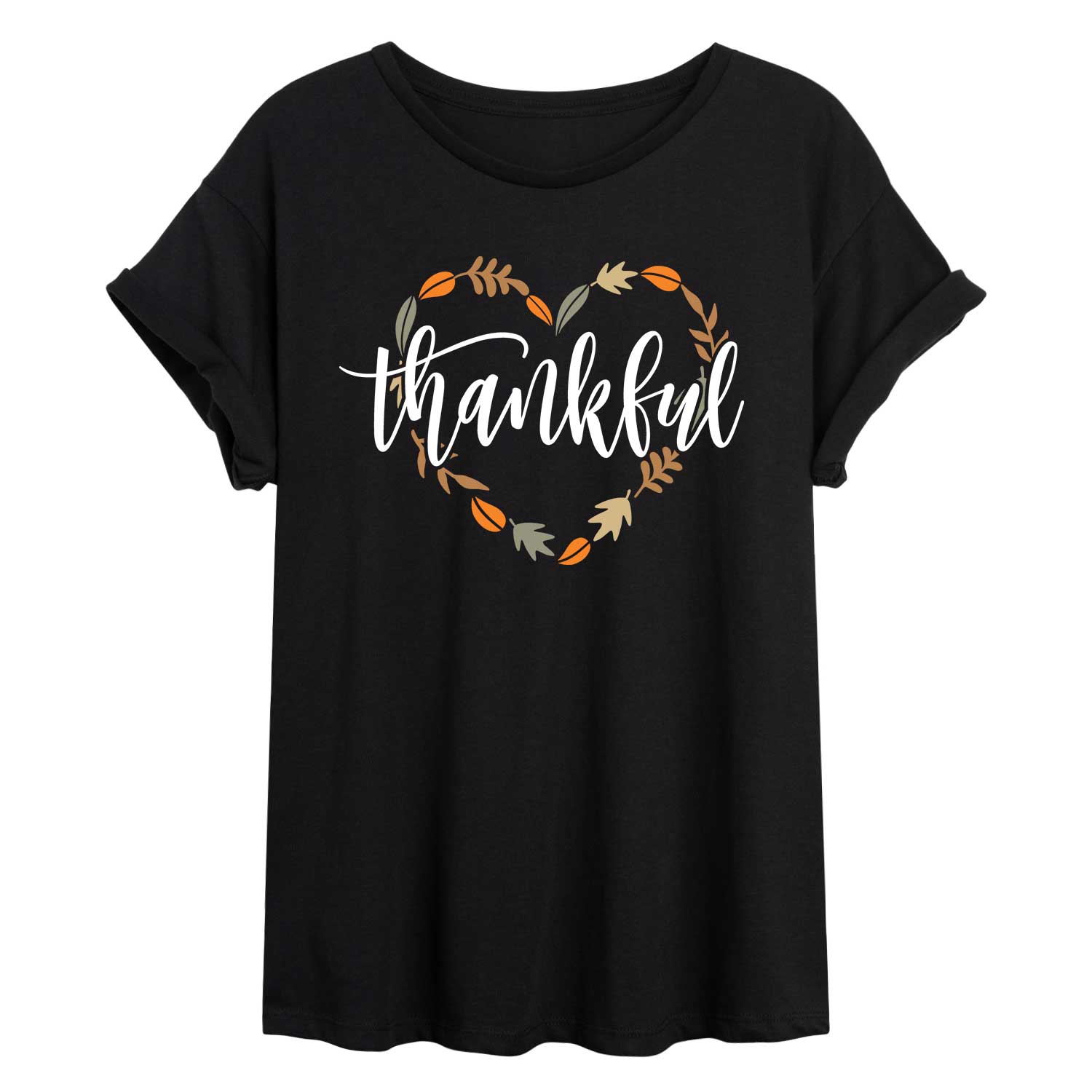 Instant Message - Thankful Leaf Heart - Womens Graphic T-shirt