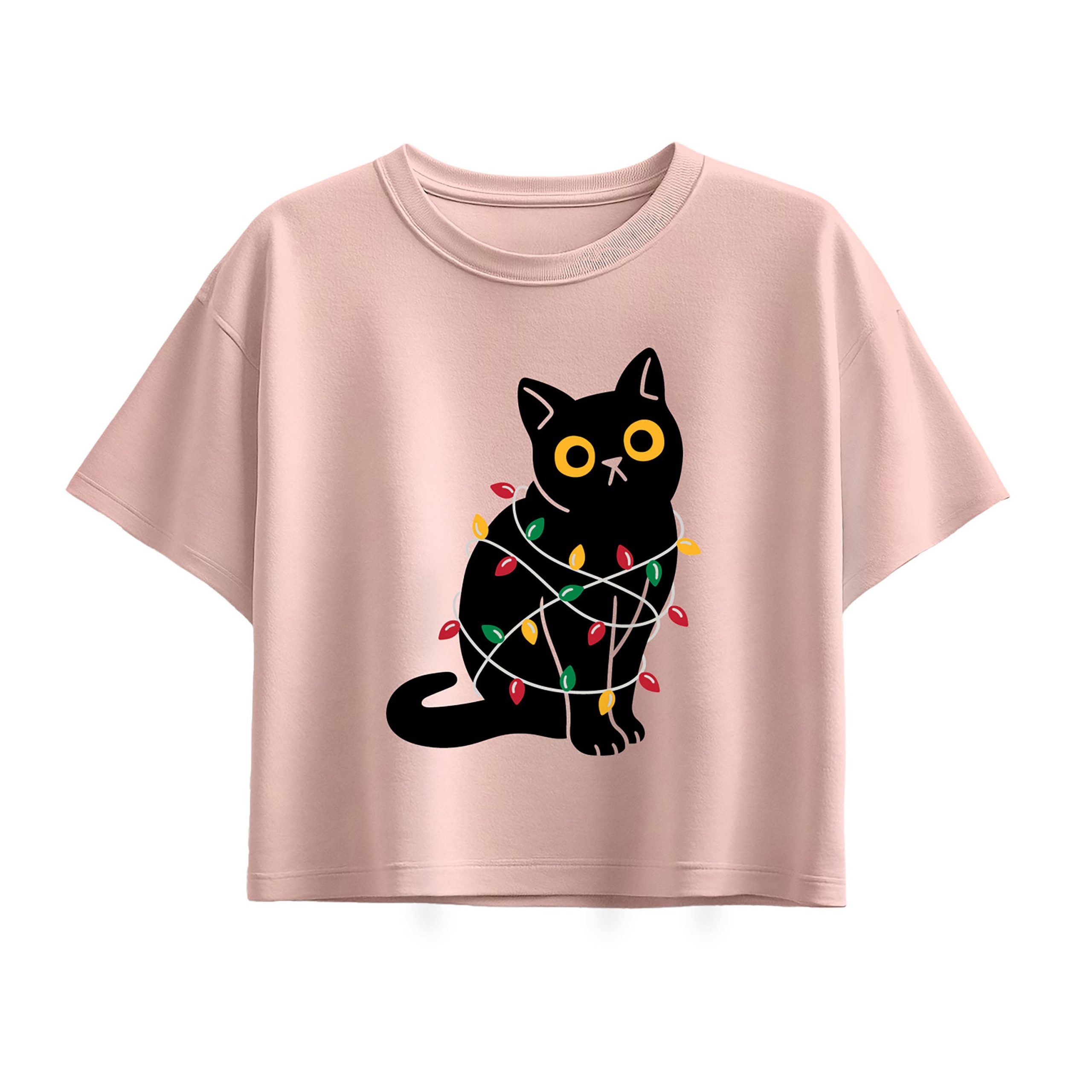 Instant Message - Cat Wrapped In Christmas Lights - Youth Girl Short Sleeve Boxy Tee - Image 2