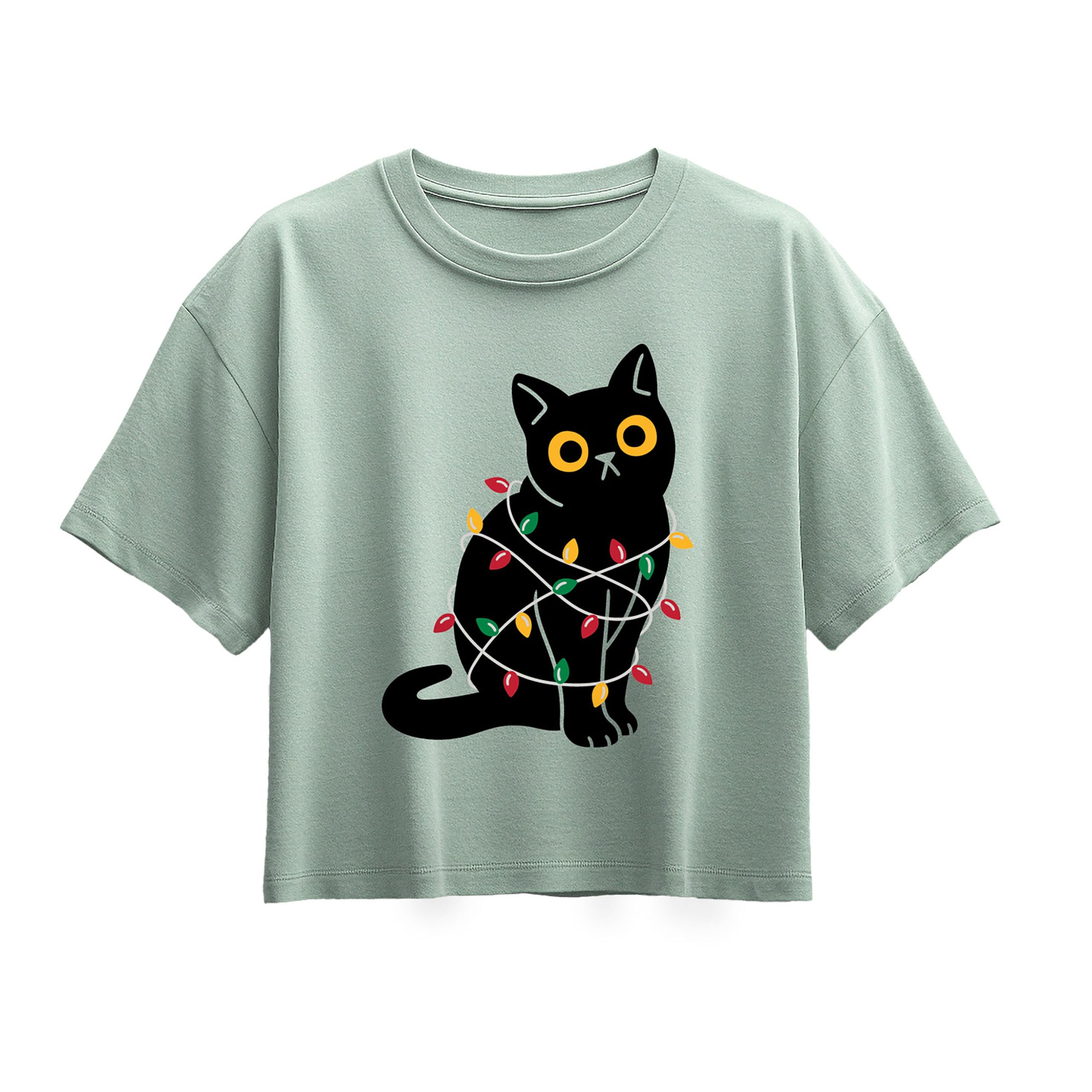 Instant Message - Cat Wrapped In Christmas Lights - Youth Girl Short Sleeve Boxy Tee - Image 4