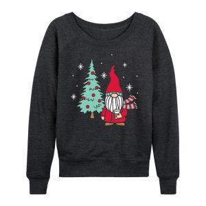 Instant Message - Christmas Gnome Tree - Women's French Terry Long Sleeve Pullover
