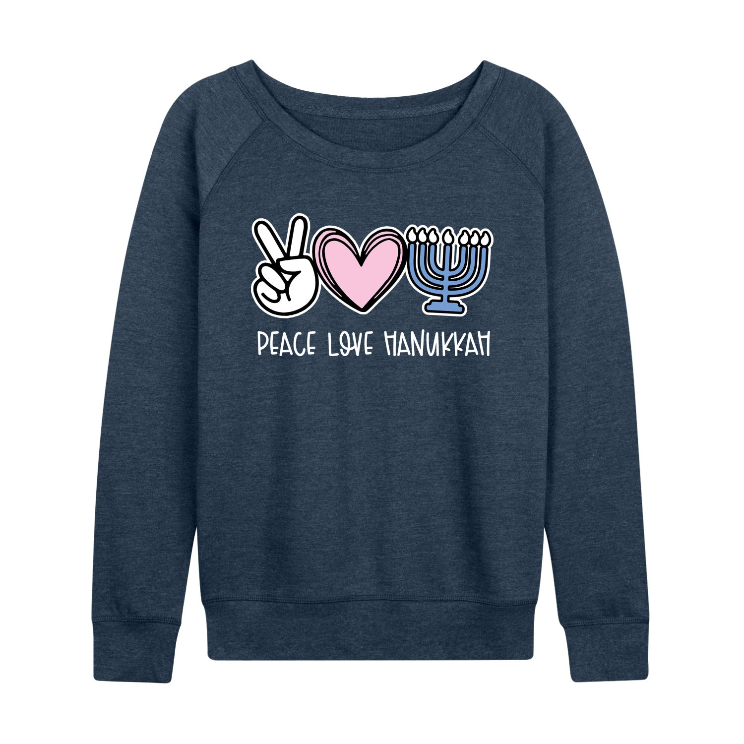 Instant Message - Peace Love Hanukkah - Women's French Terry Long Sleeve Pullover - Image 3