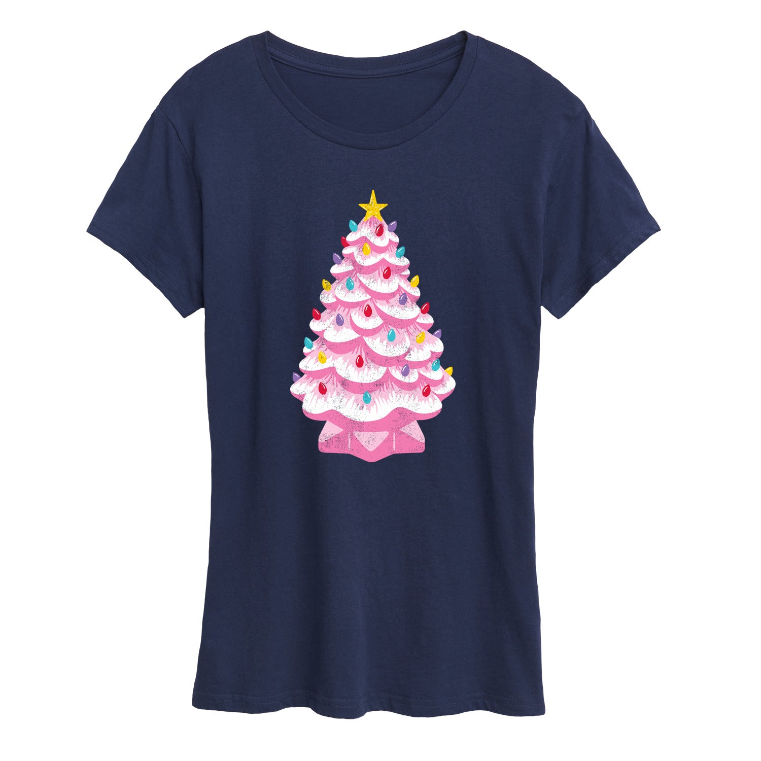 Instant Message - Retro Pink Christmas Tree - Women's Short Sleeve Graphic T-shirt