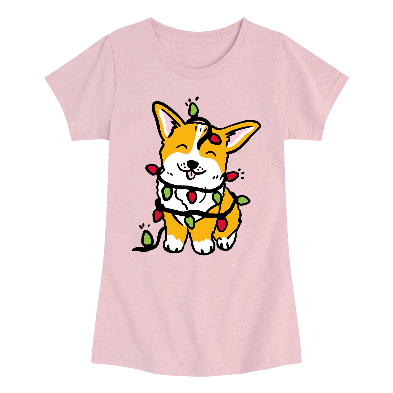 Instant Message - Corgi Wrapped in Christmas Lights - Youth Girls Short Sleeve T-shirt