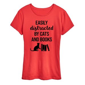 Instant Message - Easily Distracted Cats Books - Women's Short Sleeve Graphic T-Shirt