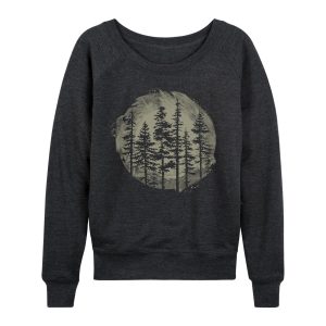 Instant Message - Watercolor Pine Trees - Women's French Terry Long Sleeve Shirt