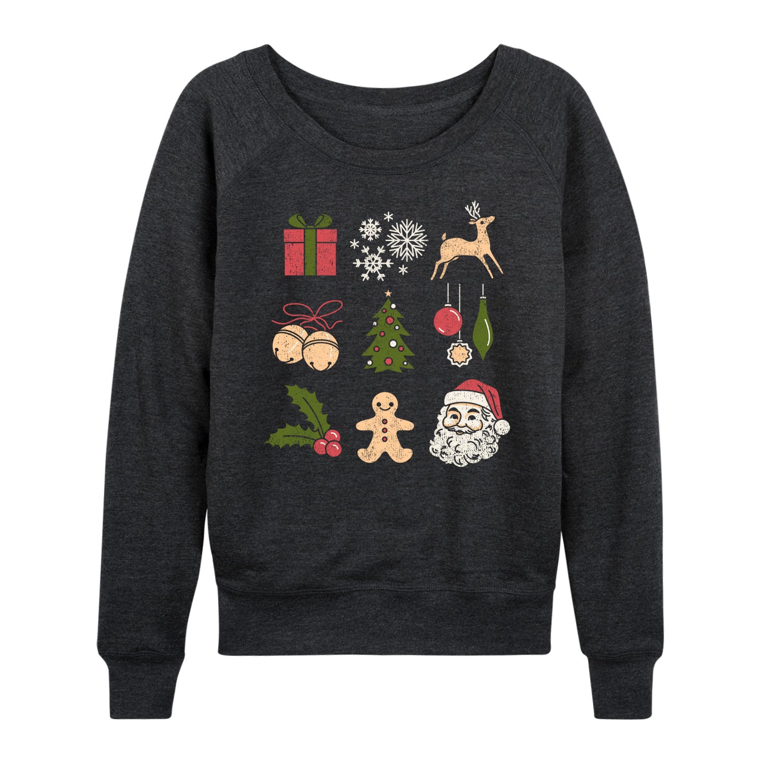 Instant Message - Christmas Icon Grid - Women's French Terry Long Sleeve Pullover - Image 3