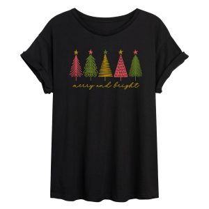 Instant Message - Merry And Bright Christmas Trees - Womens Graphic T-shirt