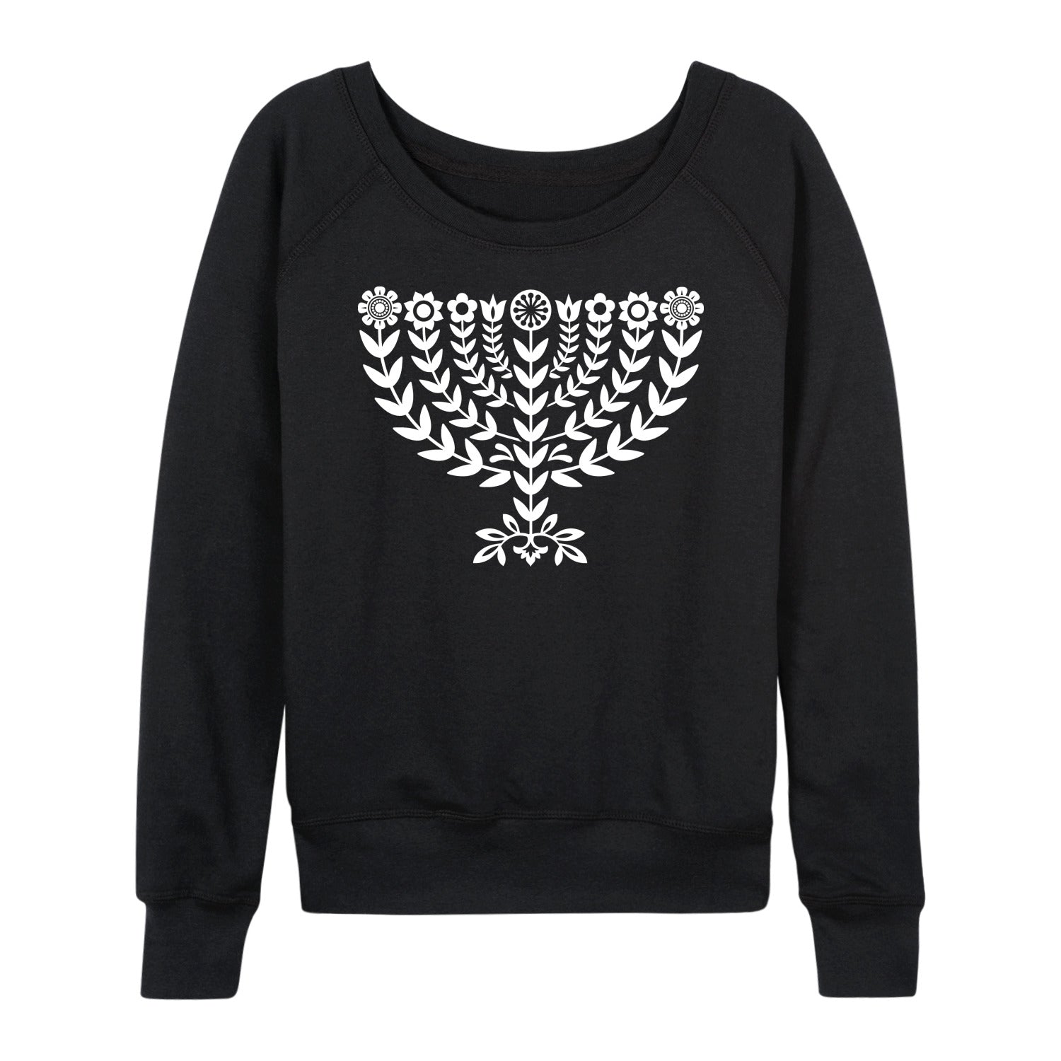 Instant Message - Floral Menorah - Women's French Terry Long Sleeve Pullover