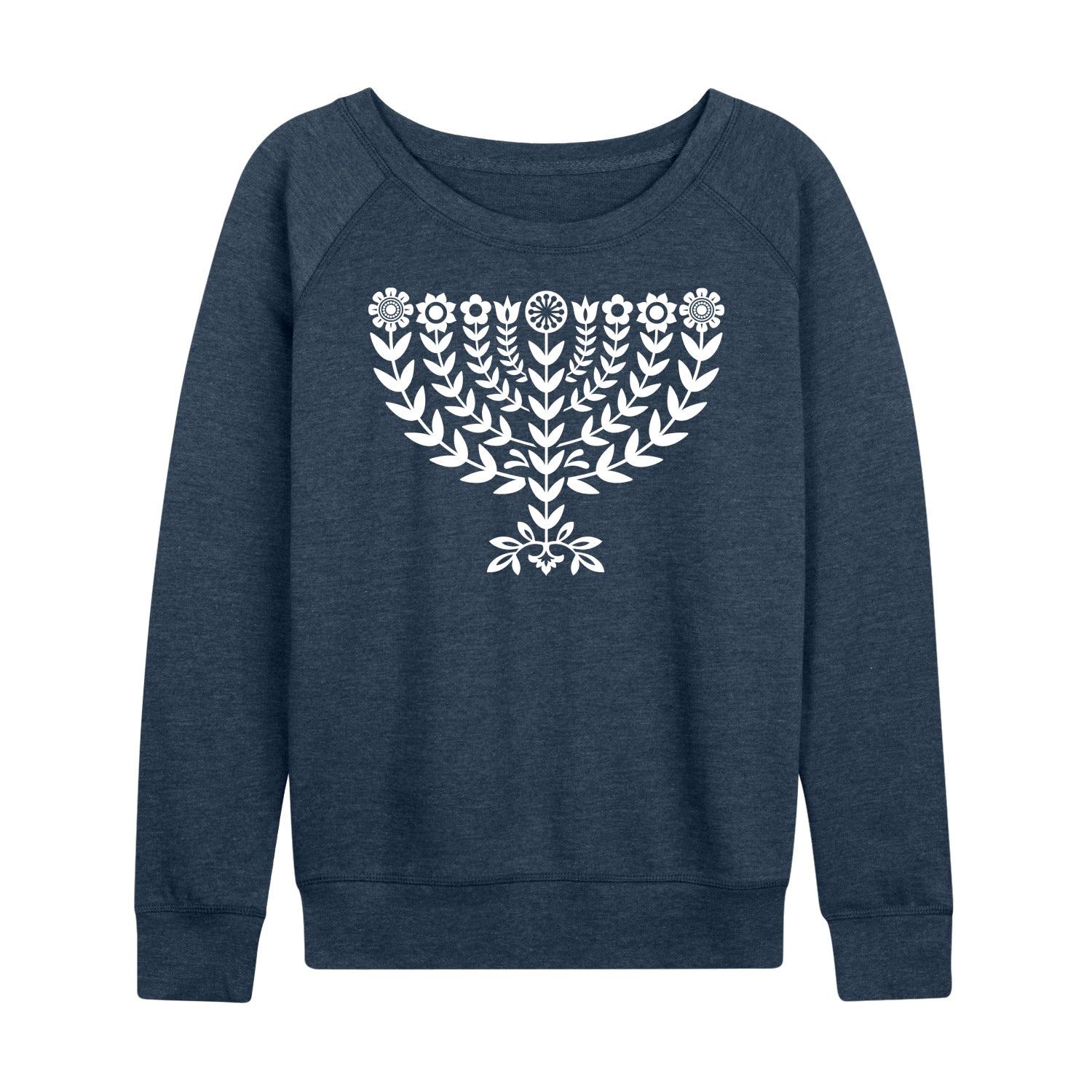 Instant Message - Floral Menorah - Women's French Terry Long Sleeve Pullover - Image 3