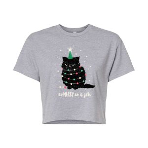 Instant Message - As Merry As It Gets - Juniors Cropped Short Sleeve Graphic T-shirt