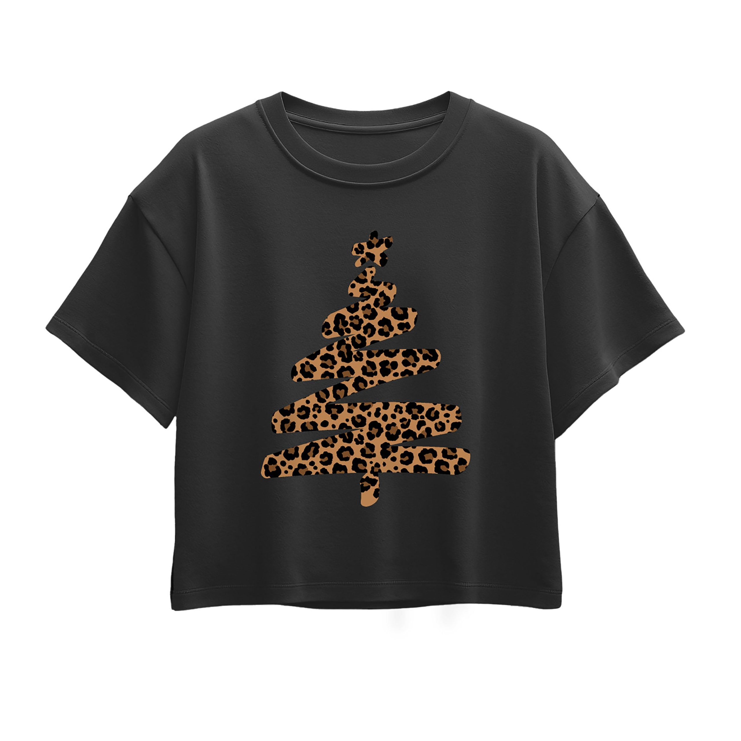 Instant Message - Leopard Print Tree - Youth Girl Short Sleeve Boxy Tee