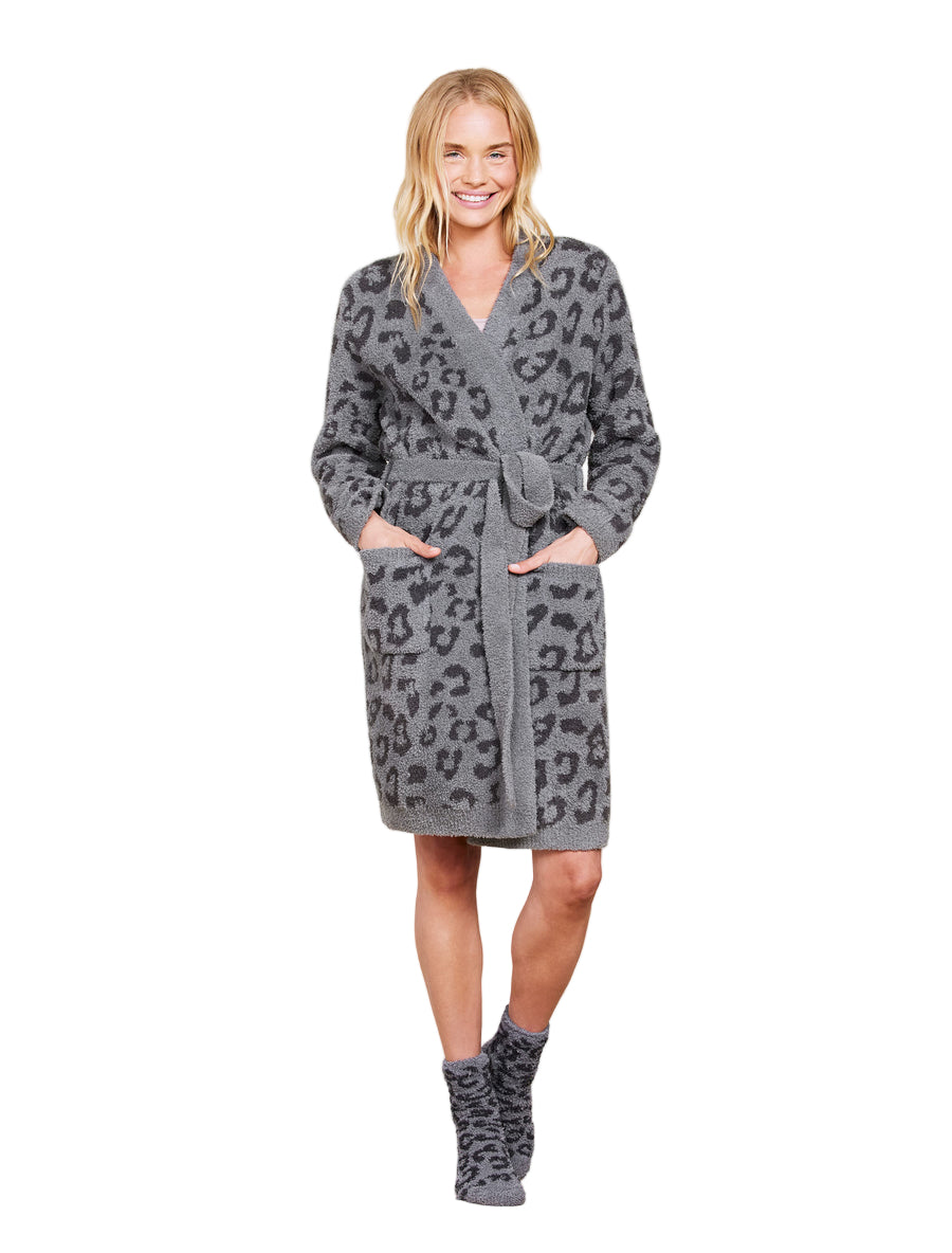 Barefoot Dreams Cozychic Women's Robe - Plush 100% Polyester Microfiber Animal Print Spa Loungewear Bathrobe