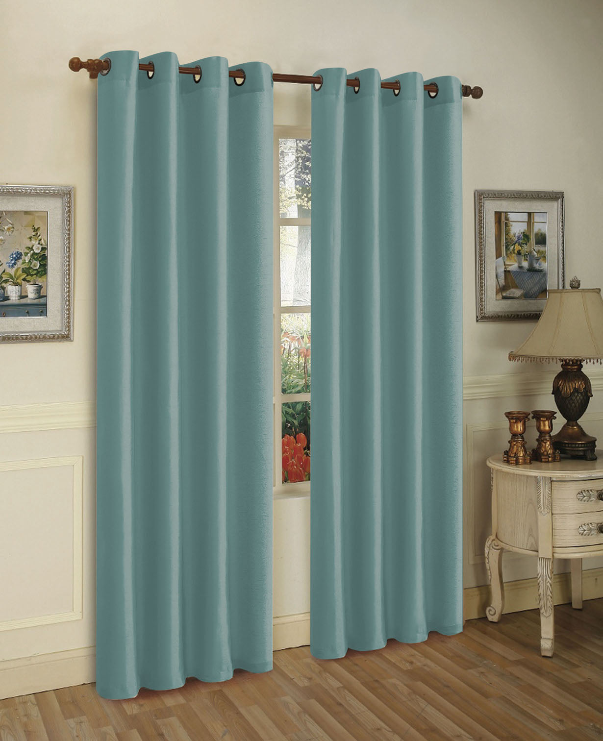 J&V Textiles 2 Panels Solid Grommet Faux Silk Window Curtain Drapes Treatment in 84 Length - Image 8
