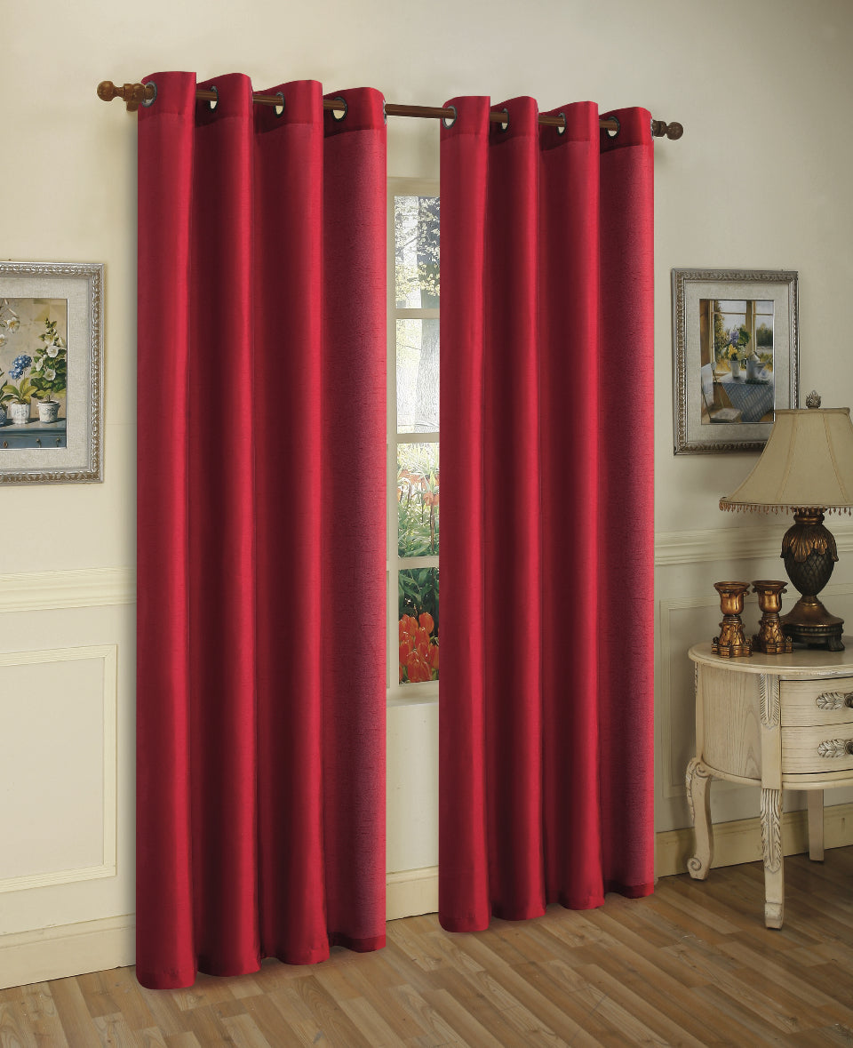 J&V Textiles 2 Panels Solid Grommet Faux Silk Window Curtain Drapes Treatment in 84 Length - Image 2