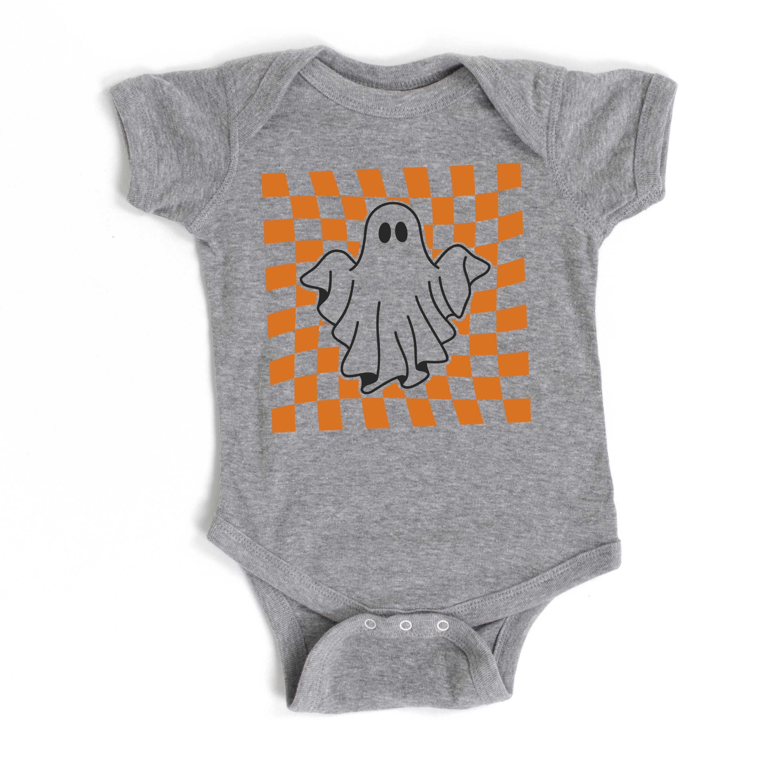 The Juniper Shop Baby Checkered Ghost Graphic Short Sleeve Onesie - Image 2