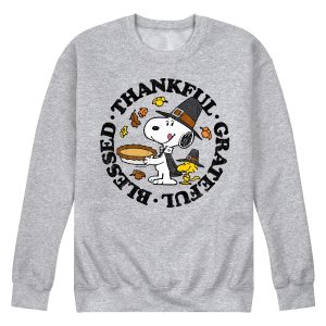 Peanuts - Thankful Grateful Blessed - Men's Crew Neck Fleece Pullover
