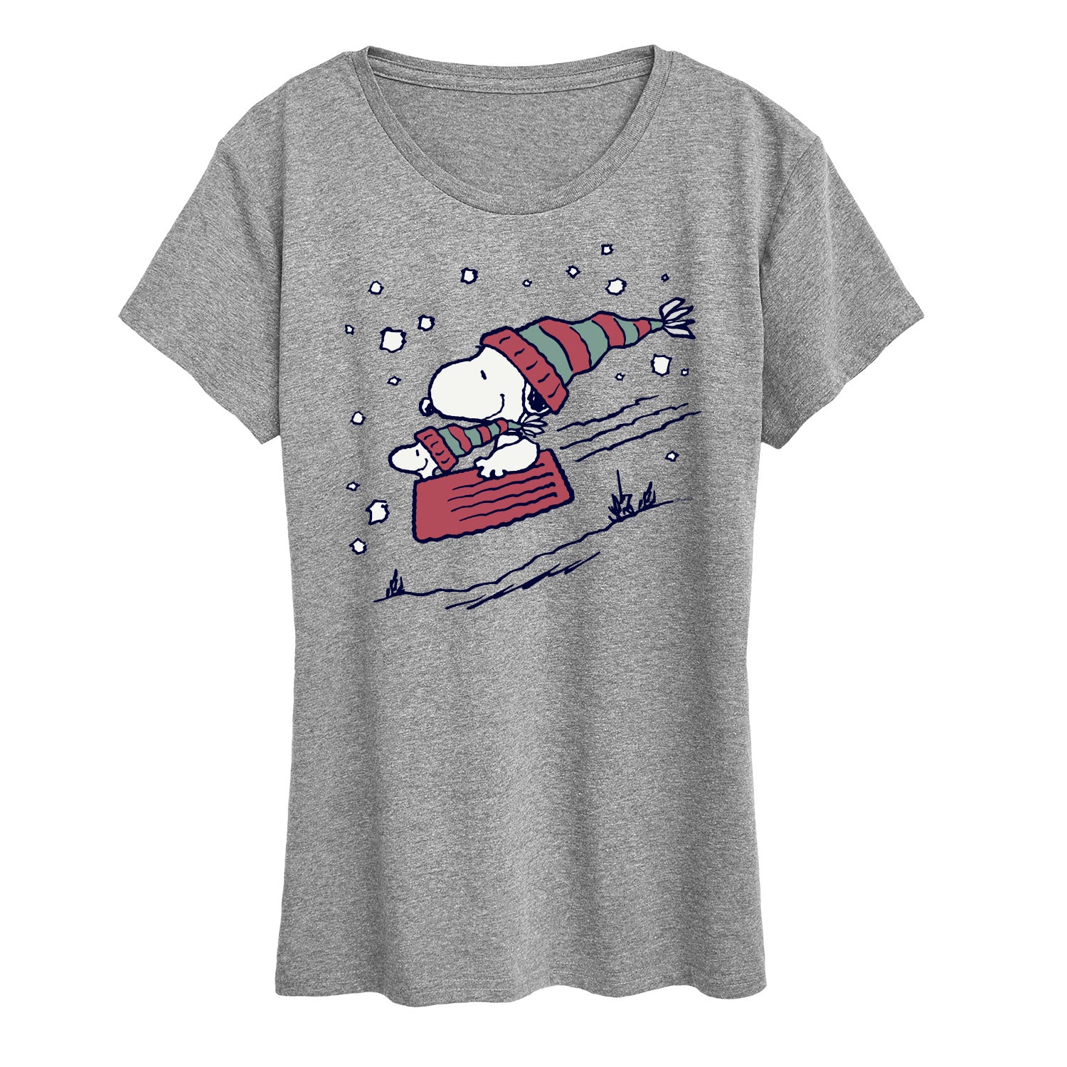 Peanuts - Snoopy Sledding - Women's Short Sleeve Graphic T-Shirt - Image 2