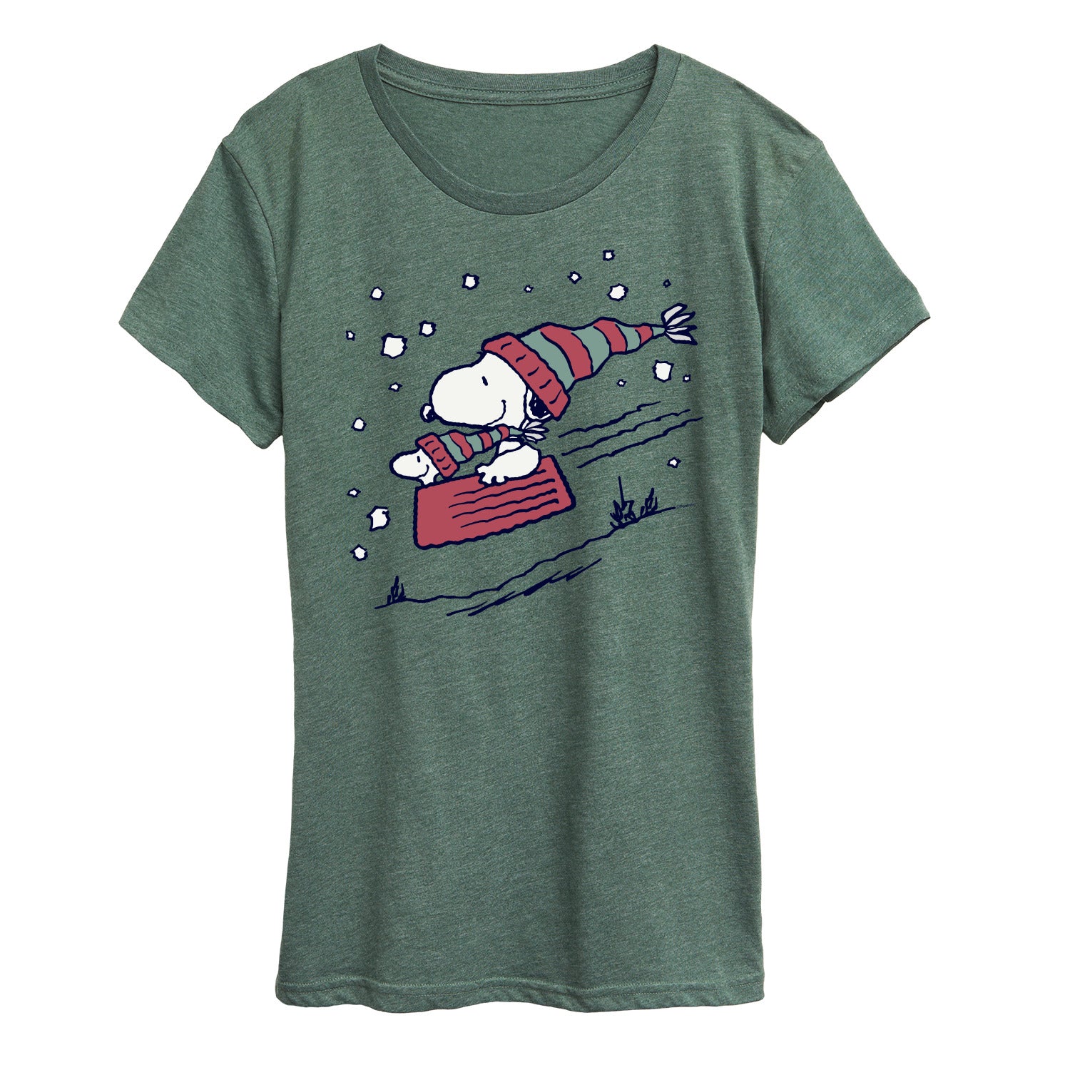 Peanuts - Snoopy Sledding - Women's Short Sleeve Graphic T-Shirt - Image 3