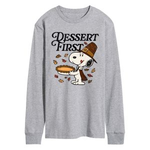 Peanuts - Dessert First Snoopy - Men's Long Sleeve Graphic T-Shirt