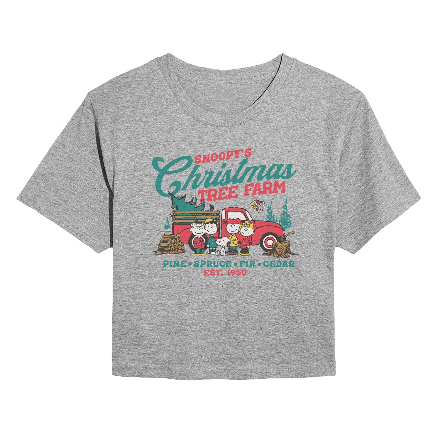 Peanuts - Tree Farm - Juniors Cropped Short Sleeve Graphic T-Shirt